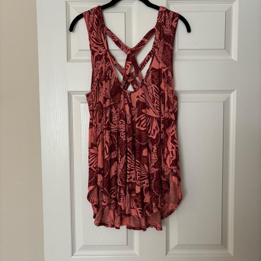 Free People Pink & Burgundy Crisscross Back Tank Top